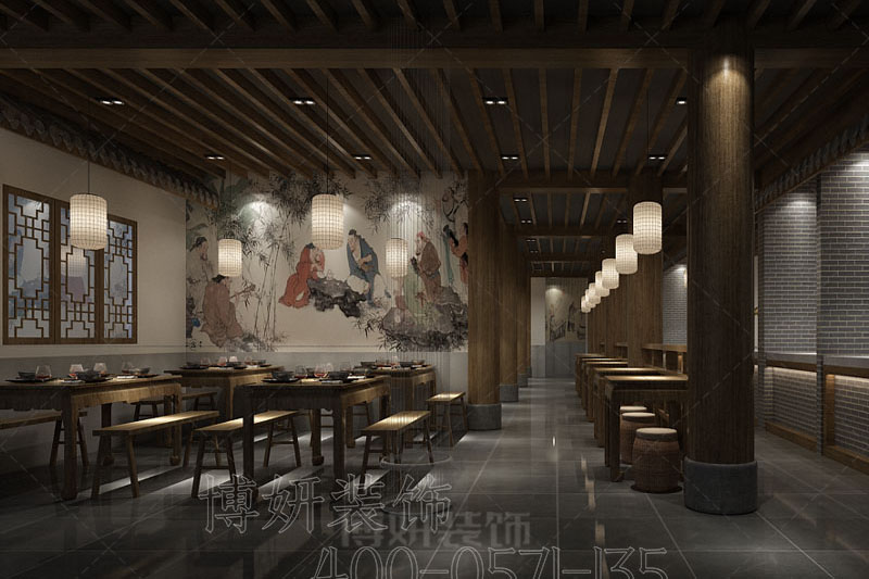 南京淡雅的中式餐厅装修设计方案效果图